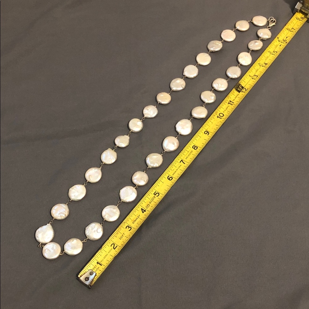 Real Freshwater Pearl Coin Necklace - White - - Picture 5 of 6